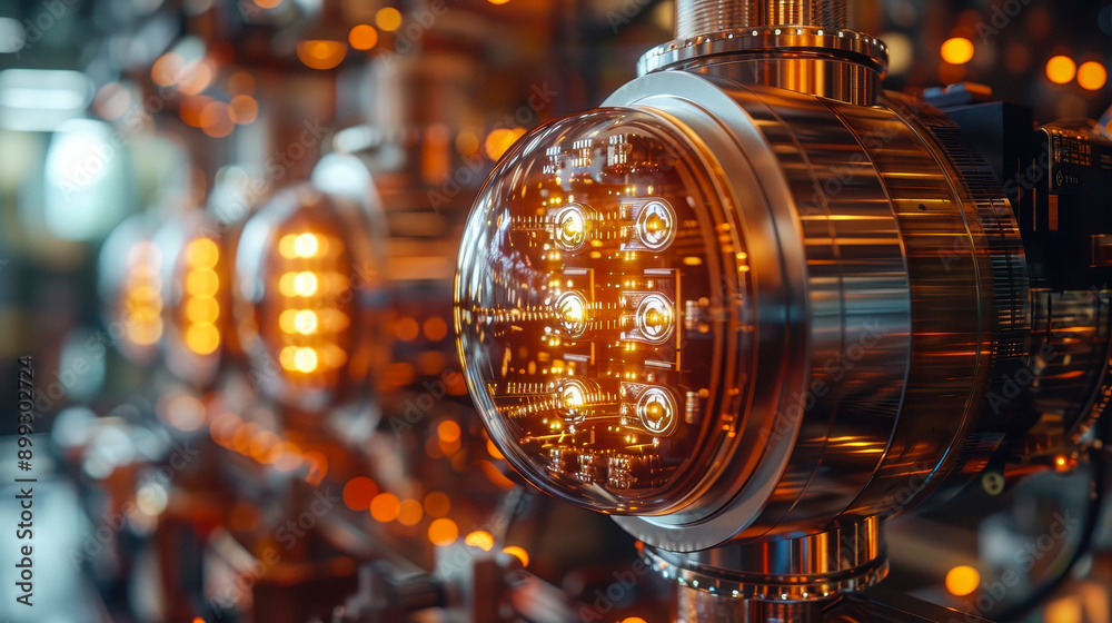 Poster Advanced Quantum Computing CPU Processor with Intelligent Qubit Technology in Modern High-Tech Environment at Night - Futuristic Machine Learning and AI Concept