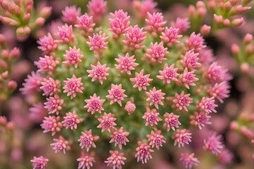 Fototapeta premium Stonecrop flower bokeh background, AI Generated
