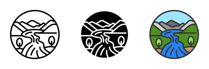 The river icon represents flowing watercourse that travels across land. It symbolizes movement, natural beauty, and the essential role of waterways.