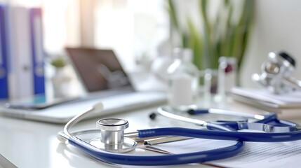 a doctor's desk with a stethoscope
