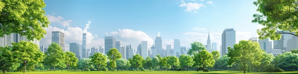 A graphical representation of carbon dioxide turning into oxygen through city parks and trees, visualizing the purifying effect of green lungs on urban air