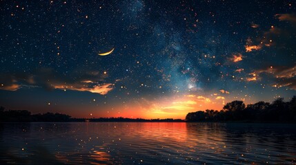 Obraz premium night,sky,moon and more star,view, --ar 16:9 --stylize 750 Job ID: f0b48e27-f303-468f-8aae-b16ff7fb2f54