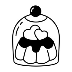 A glyph icon of valentine dessert covered with glass lid 