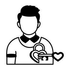 Heart key glyph style character icon  