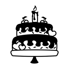 Wedding cake with burning candle, glyph icon 