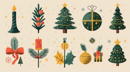 Festive Holiday Icons: A Big Set of Flat Style Collection for Christmas and New Year Vector Illustration