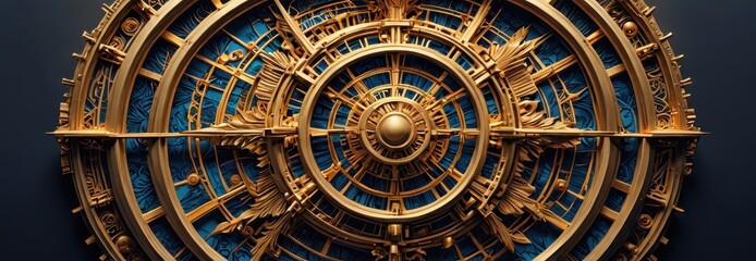 Fototapeta premium Gold and Blue Circular Pattern.
