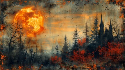 Halloween Art Postcard, Fantasy style illustration Halloween wallpaper background