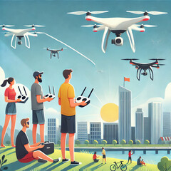 People piloting drones.