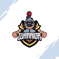 Warrior in Steel Grey Armor with Steel Helmet Vector Mascot