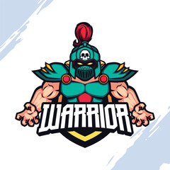 Muscular Warrior in Emerald Green Armor Vector Mascot