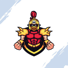 The Warrior in Red Armor with Golden Helmet Vector Mascot