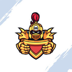 Empire Warrior in Golden Armor holding a Golden Shield Vector Mascot