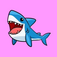 Fototapeta premium Cute Cartoon Shark Illustration in happy expression