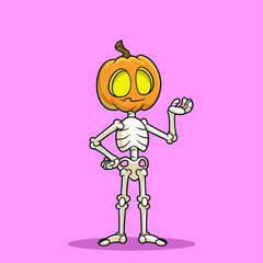Halloween Pumpkin Head Skeleton Illustration