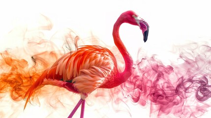 Naklejka premium A flamingo made of colorful smoke on white background