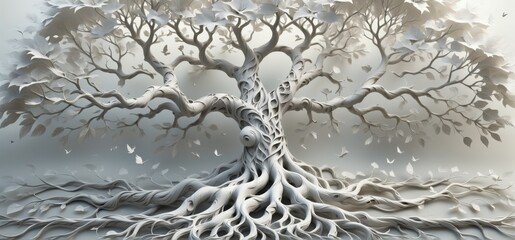 Digital art piece that appears to be sculpture tree branches lea