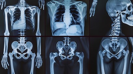 a collage of six medical x-rays showing different parts of the human body