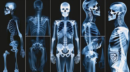 a collage of six medical x-rays showing different parts of the human body