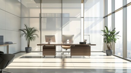 Modern Office Interior Design with Sunlight and City View