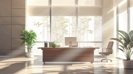 Modern Office Interior Design: Desk, Chair, Sunlight