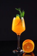  Orange juice or cocktail with ice cubes and alcohol 