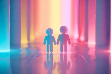 Fototapeta premium Minimalist digital figures in a neon lit environment symbolizing connection technology and modern relationships