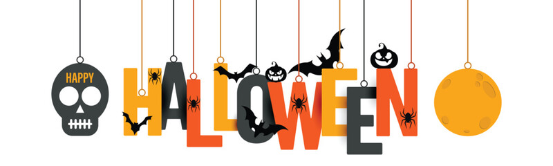 HALLOWEEN Hanging Letters with Bats, Pumpkin and Spider