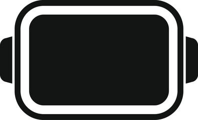 Simple black icon of an empty rectangular baking dish with handles, perfect for representing cooking, baking, and kitchenware