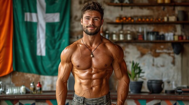 incredibly handsome Irish model, great smile, great body, full body picture