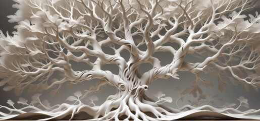 3D rendering tree-like structure made white paper tree has multi