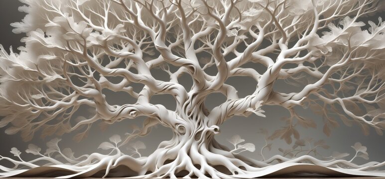 3D rendering tree-like structure made white paper tree has multi