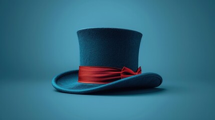 Classic Blue Top Hat with Red Ribbon