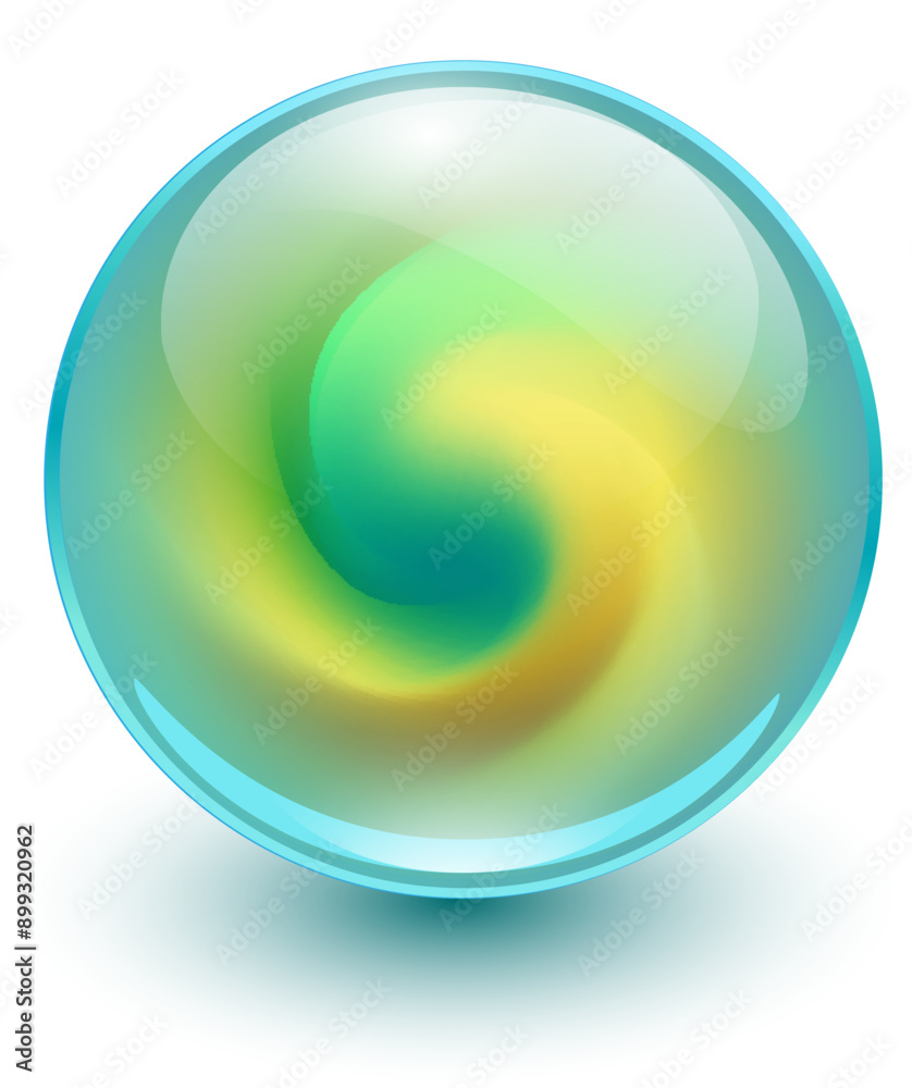 Poster Glass ball with abstract spiral shape inside, shiny sphere with interesting marble pattern, 3d illustration.
