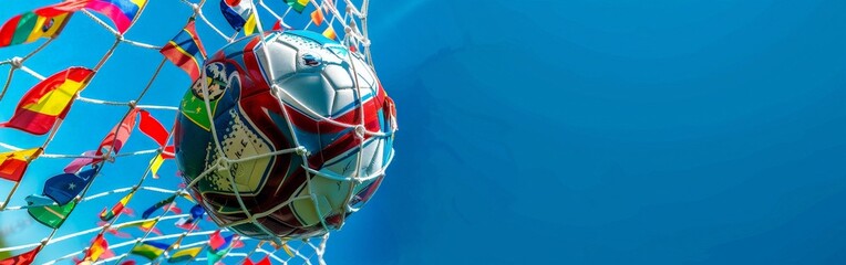 Football Scoring Goal with International Flags