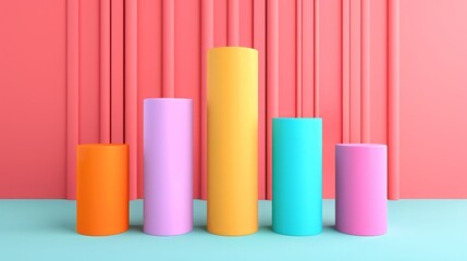 Obraz premium Colorful cylindrical forms arranged in a visually appealing manner against a vibrant backdrop, ideal for modern design projects.