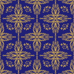 Gold damask floral seamless pattern, Damask vintage pattern design, Victorian Vintage seamless, luxury Damask