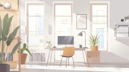 Modern Minimalist Home Office Design with Sunlight