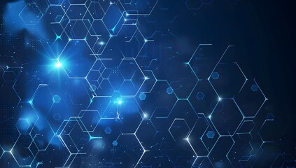 Obraz premium Blue technology background with hexagon grid, digital network and connection concept for banner design vector Illustration on dark blue blackgroud