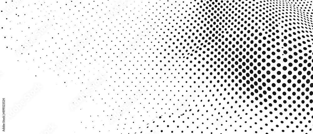 Poster white background with small dots of varying sizes and shades, creating an abstract halftone pattern.