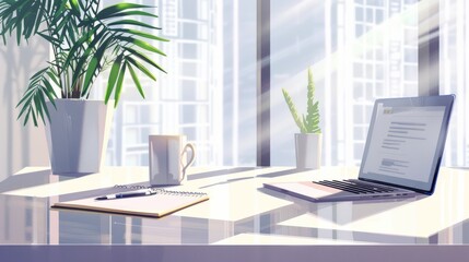 Fototapeta premium Minimalist Workspace with Laptop and Plants