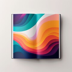 Naklejka premium Open book displaying vibrant, abstract waves of color on a light background, representing creativity and artistic expression.