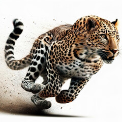 Naklejka premium leopard running at full speed white background