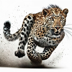 Naklejka premium leopard running at full speed white background