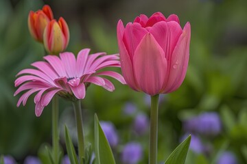 Obraz premium Close up spring flowers with soft focus nature background.