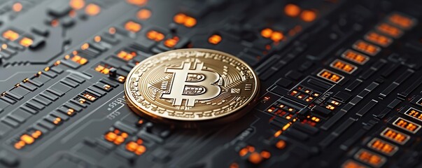 Bitcoin mining rigs with financial data overlays, showcasing the cryptocurrency investment process.