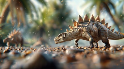 Dramatic Stegosaurus defending against a predatory Allosaurus, with dynamic action and intense expressions.