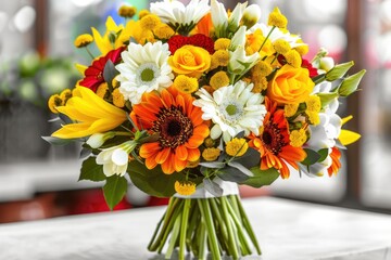 Fototapeta premium A bunch of beautiful flowers in a bouquet. A bunch of beautiful flowers in a bouquet.