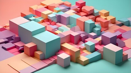 Obraz premium Tech pastel background with multicolored geometric cubic form 3D structure. AI-produced picture