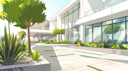 Naklejka premium Modern Architecture: Minimalist Home with Tropical Garden